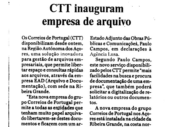 CTT inauguram empresa de arquivo