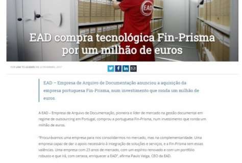 EAD compra tecnológica Fin-Prisma por um milhão de euros