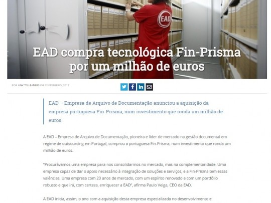 EAD compra tecnológica Fin-Prisma por um milhão de euros