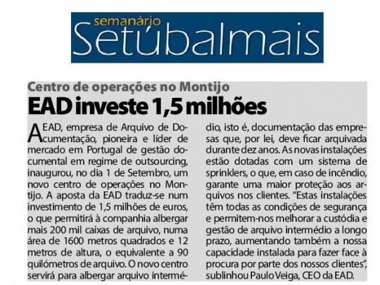 EAD investe 1,5 milhões