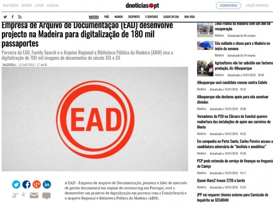 Empresa de Arquivo de Documentação (EAD) desenvolve projecto na Madeira para digitalização de 180 mil passaportes