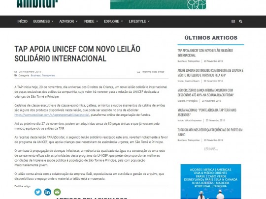 TAP apoia Unicef com novo leilão solidário internacional