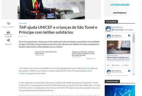 TAP ajuda UNICEF e crianças de São Tomé e Príncipe com leilões solidários