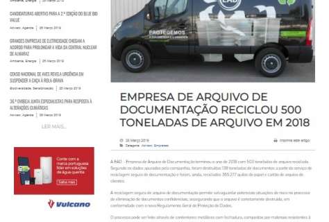 Empresa de Arquivo de Documentação reciclou 500 toneladas de arquivo em 2018