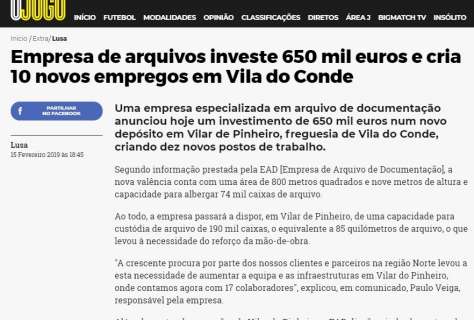 Empresa de arquivos investe 650 mil euros e cria 10 novos empregos em Vila do Conde