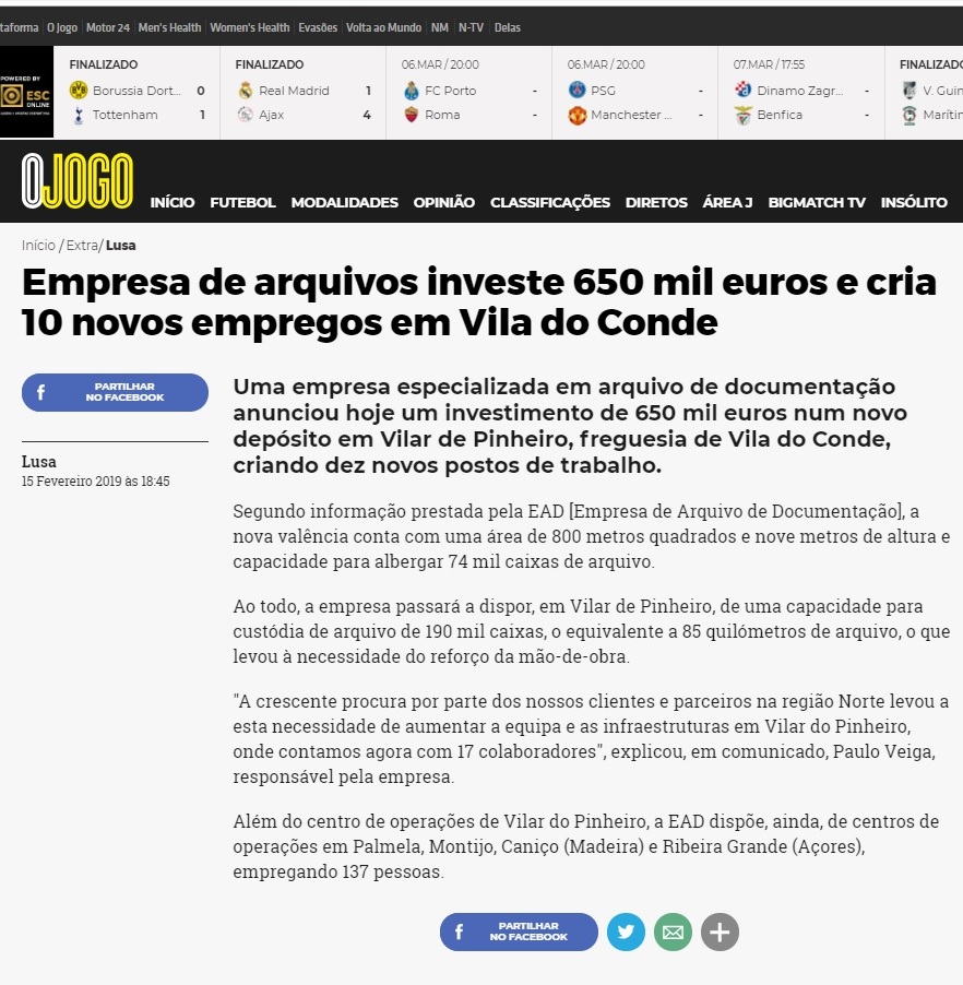 Empresa de arquivos investe 650 mil euros e cria 10 novos empregos em Vila do Conde