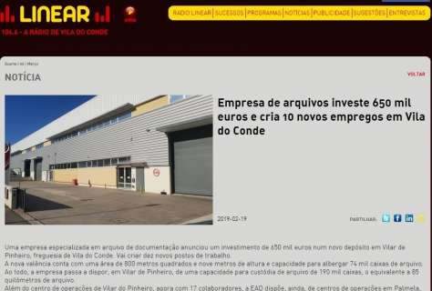 Empresa de arquivos investe 650 mil euros e cria 10 novos empregos em Vila do Conde