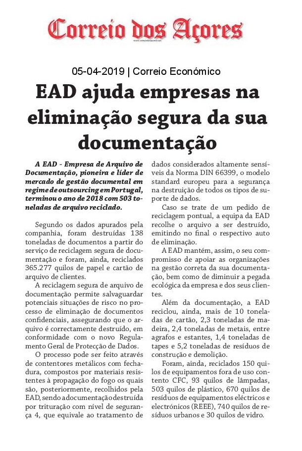 EAD ajuda empresas na eliminação segura da sua documentação