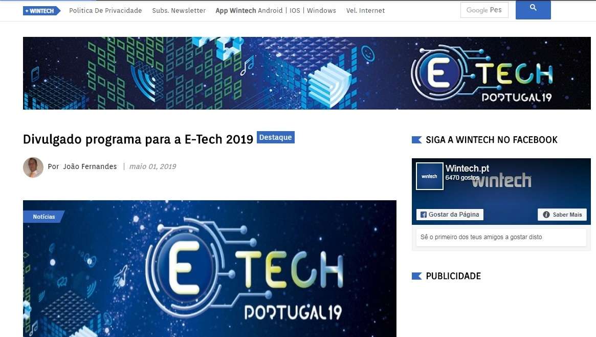 Divulgado programa para a E-Tech 2019