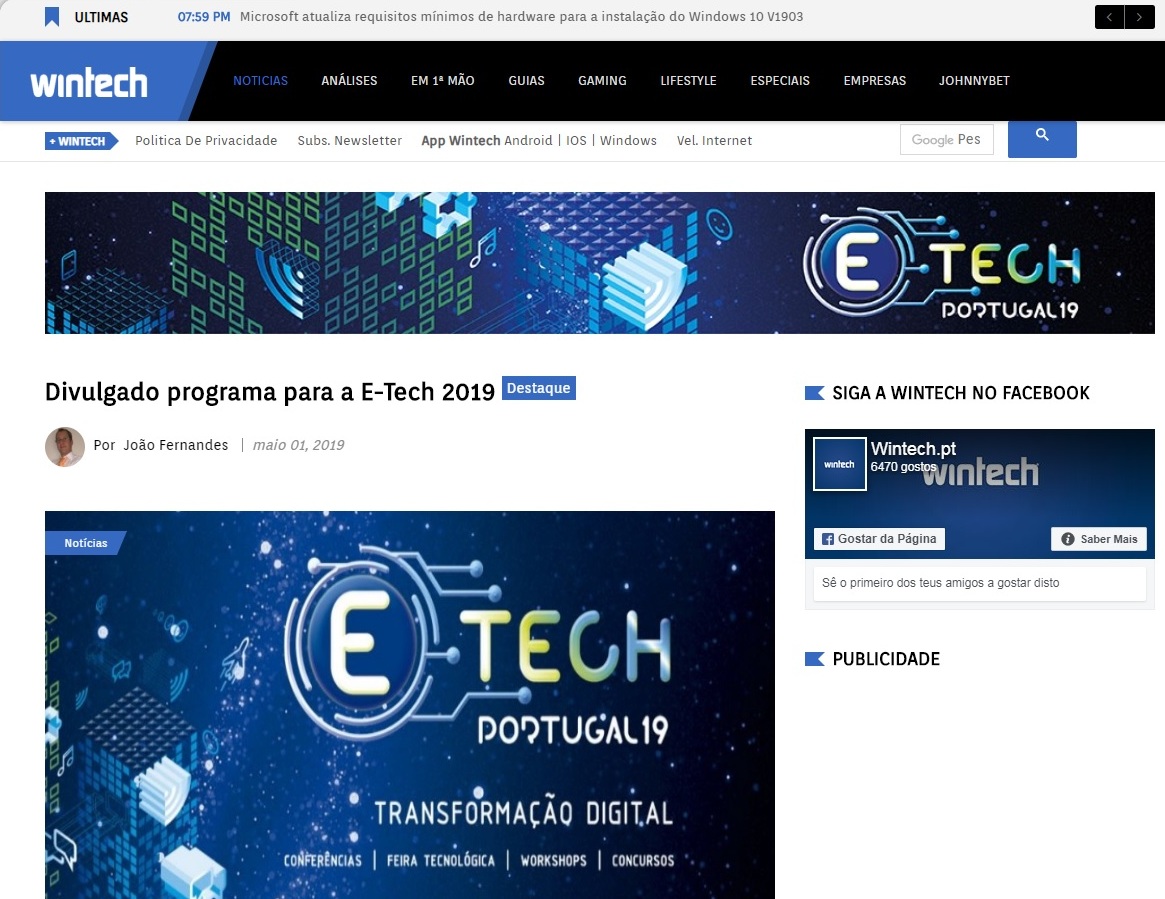 Divulgado programa para a E-Tech 2019