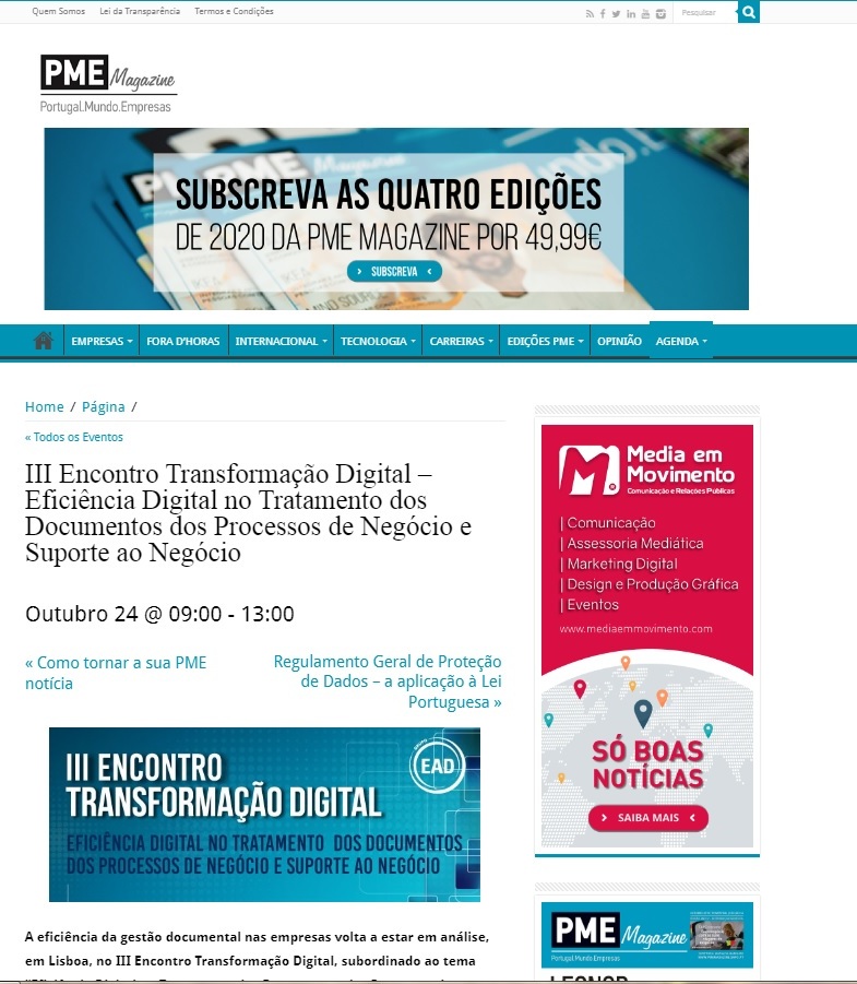 III Encontro Transformação Digital – Eficiência Digital no Tratamento dos Documentos dos Processos de Negócio e Suporte ao Negócio