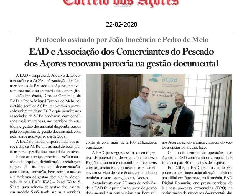 EAD e Associação dos Comerciantes do Pescado dos Açores renovam parceria na gestão documental