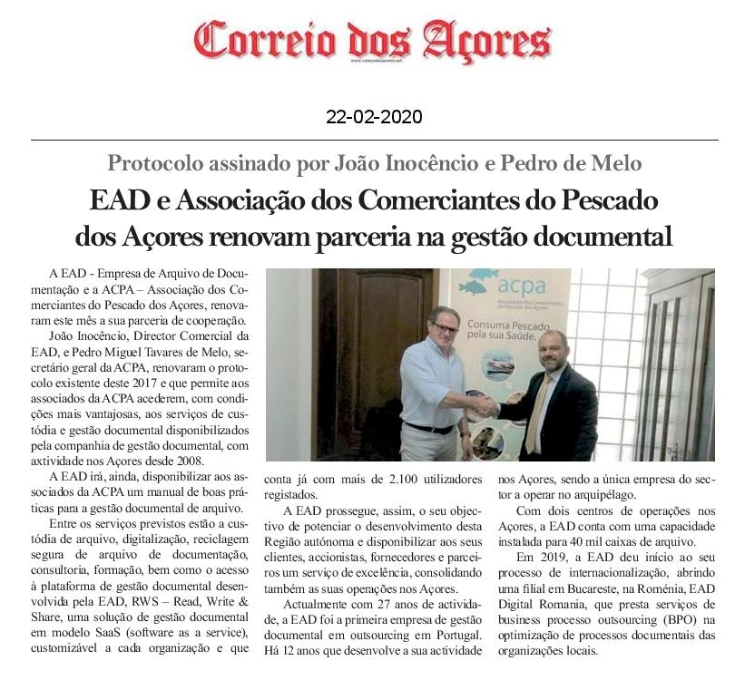 EAD e Associação dos Comerciantes do Pescado dos Açores renovam parceria na gestão documental