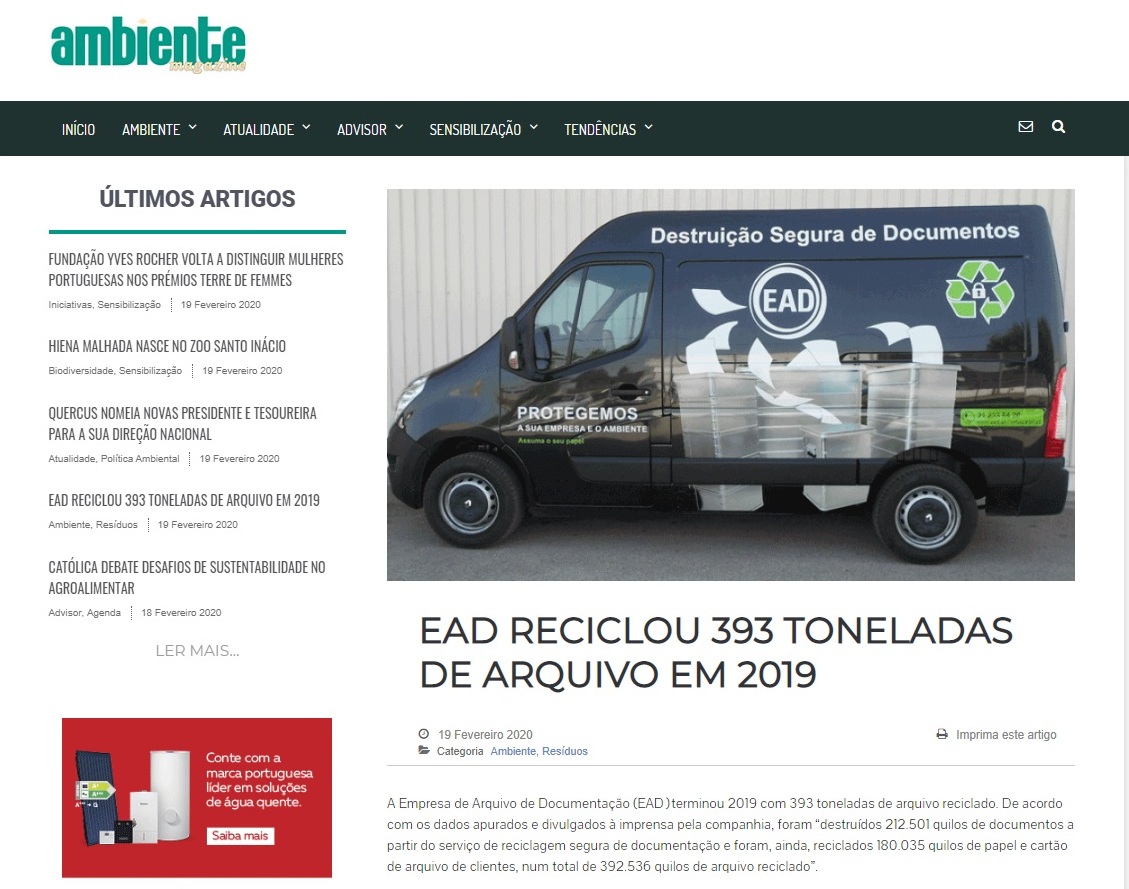 EAD reciclou 393 toneladas de arquivo em 2019